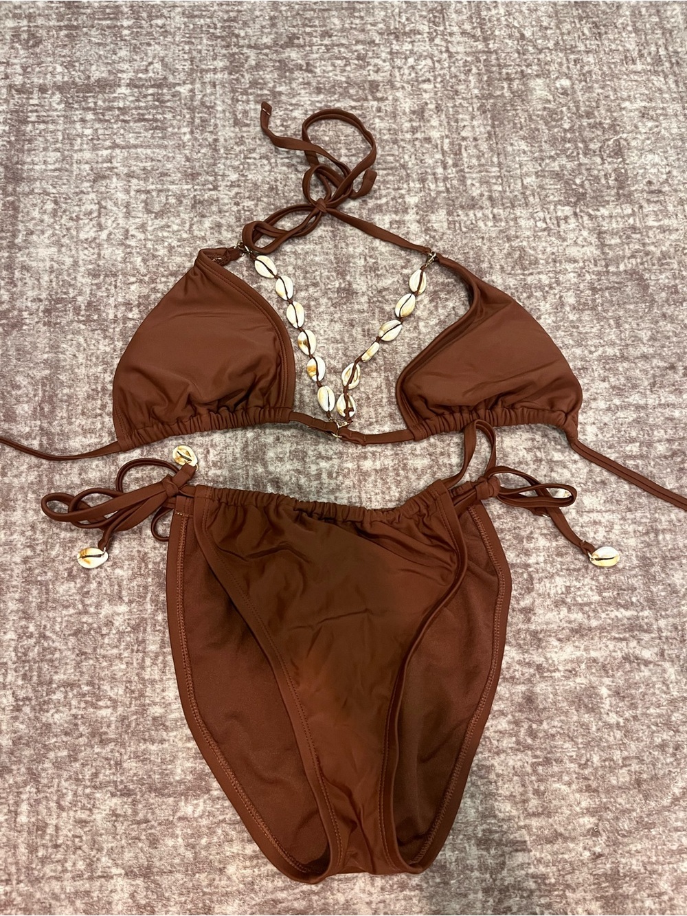 Brown Shell-Accent Two Piece Swimsuit